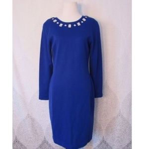 Outlander Blue Rhinestone Detail LS Sweater Dress